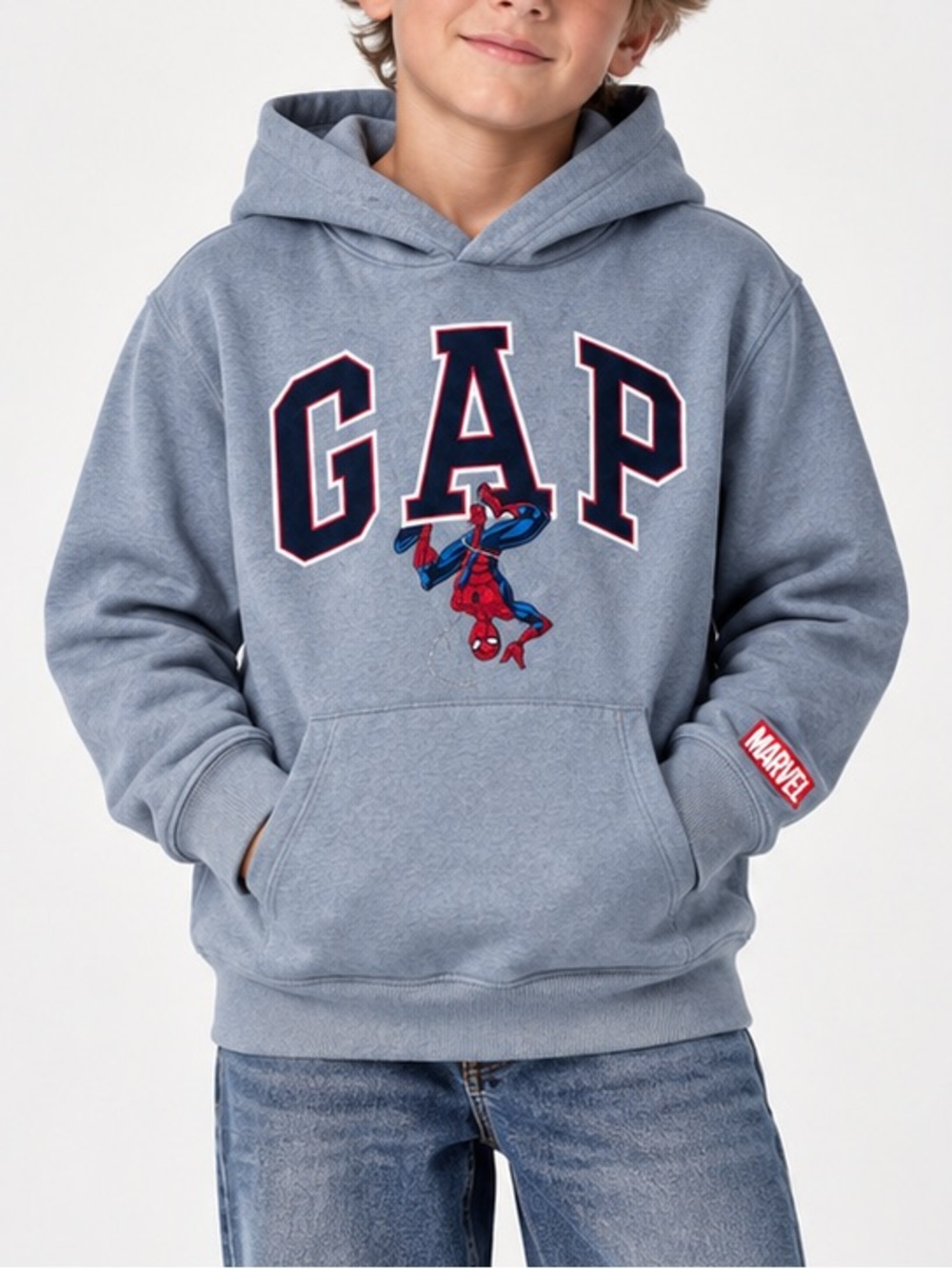 GAP Boys' Heather Blue Hoodie with Spider-Man graphic xxl